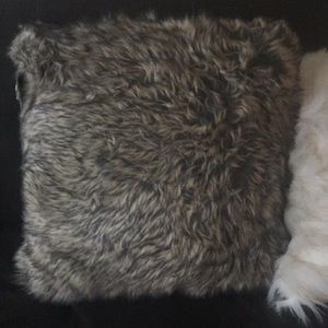 Large 20x20” furry gray and tan decor pillow